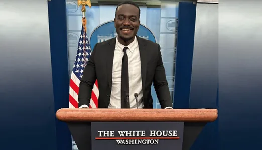 Dr. Kojo at the White House press briefing podium